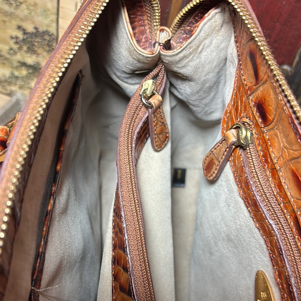 Brahmin Leather Satchel Pecan Melbourne Croc wStrap 11.75”Lx7.5”Hx4.5”W - Picture 12 of 17